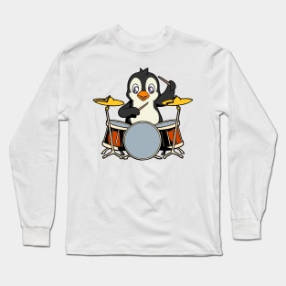 Cartoon penguin playing drums Long Sleeve T-Shirt